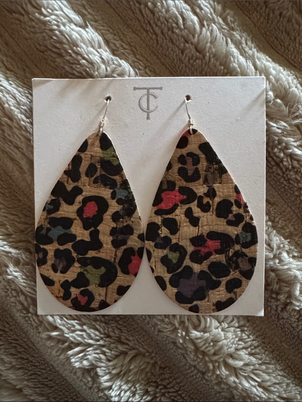 Teardrop Cork Leopard Print Earrings with Colorful Accents